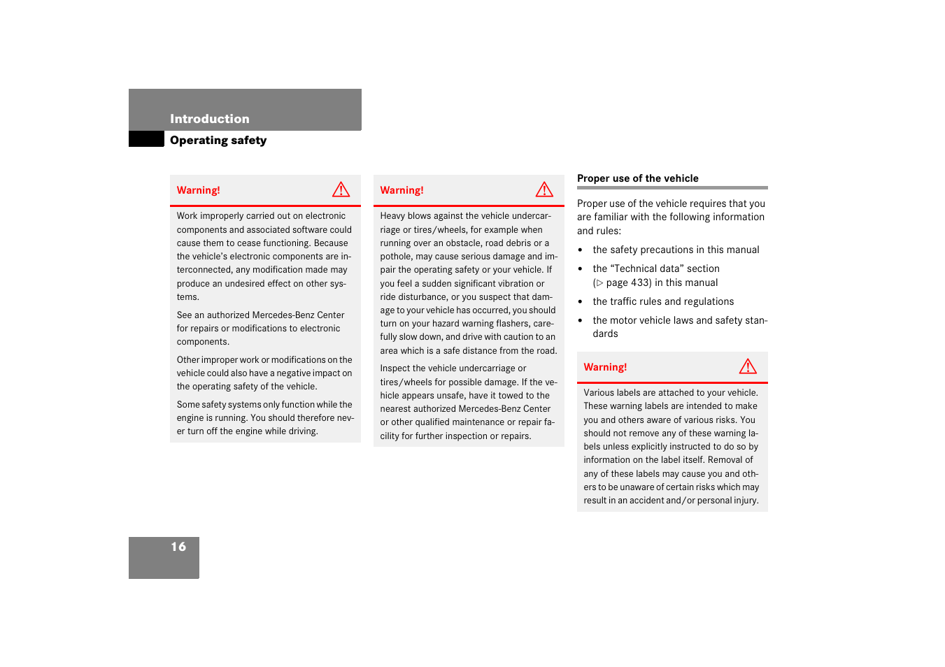 Operating safety, Vehicle:proper use of, Proper use of the vehicle | Mercedes-Benz SLK-Class 2006 Owners Manual User Manual | Page 17 / 481