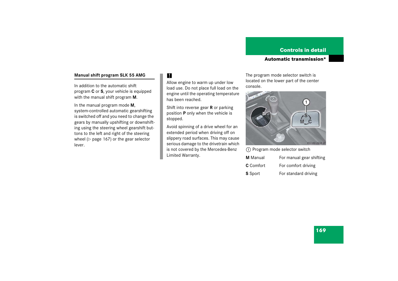 Manual shift program slk 55 amg | Mercedes-Benz SLK-Class 2006 Owners Manual User Manual | Page 170 / 481