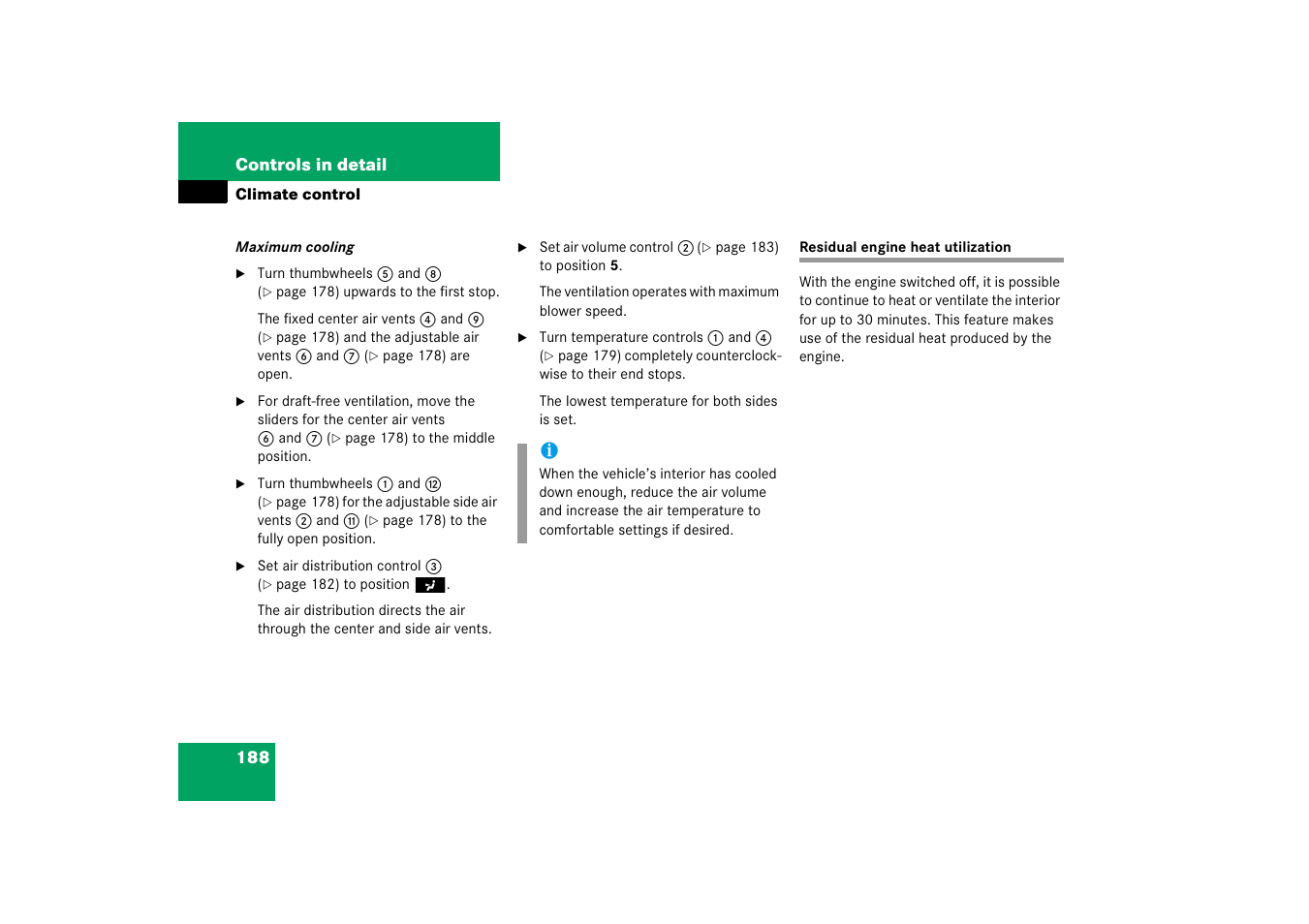 Rest:climate control, Residual engine heat utilization | Mercedes-Benz SLK-Class 2006 Owners Manual User Manual | Page 189 / 481