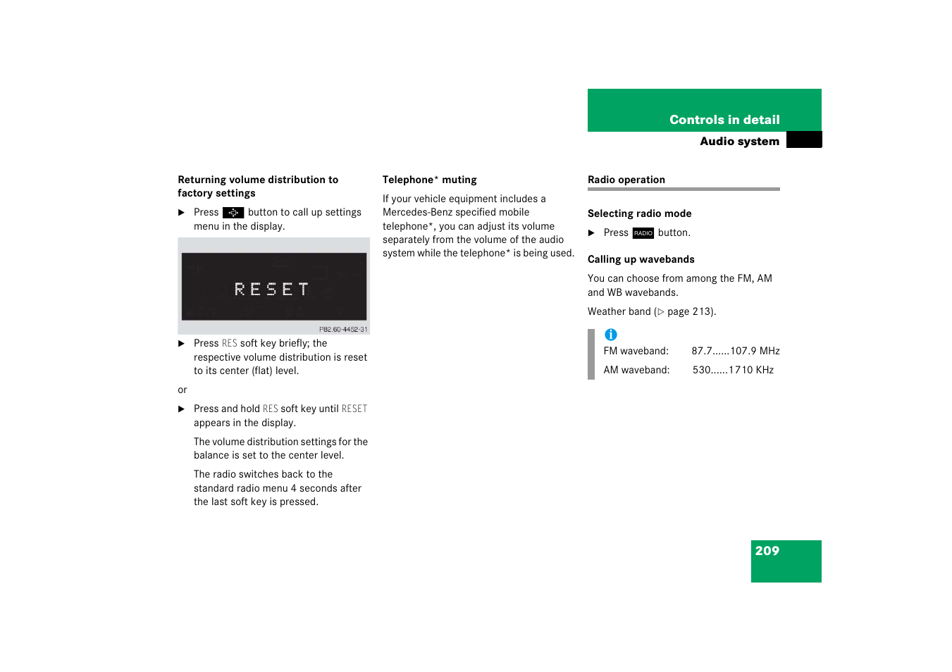 Radio:operation (audio system), Radio operation | Mercedes-Benz SLK-Class 2006 Owners Manual User Manual | Page 210 / 481