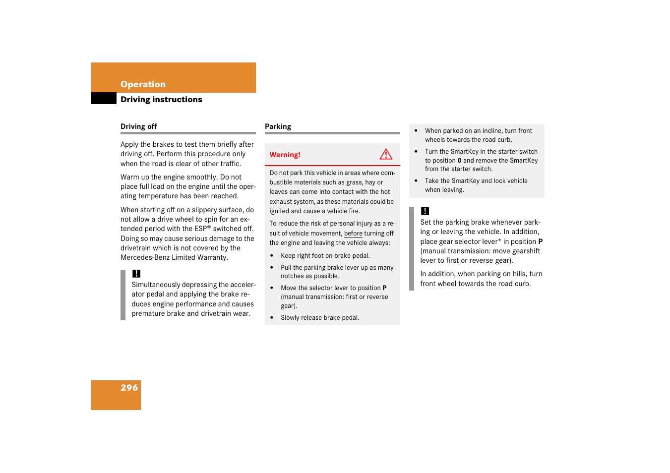 Driving:driving off, Parking, Driving off parking | Mercedes-Benz SLK-Class 2006 Owners Manual User Manual | Page 297 / 481