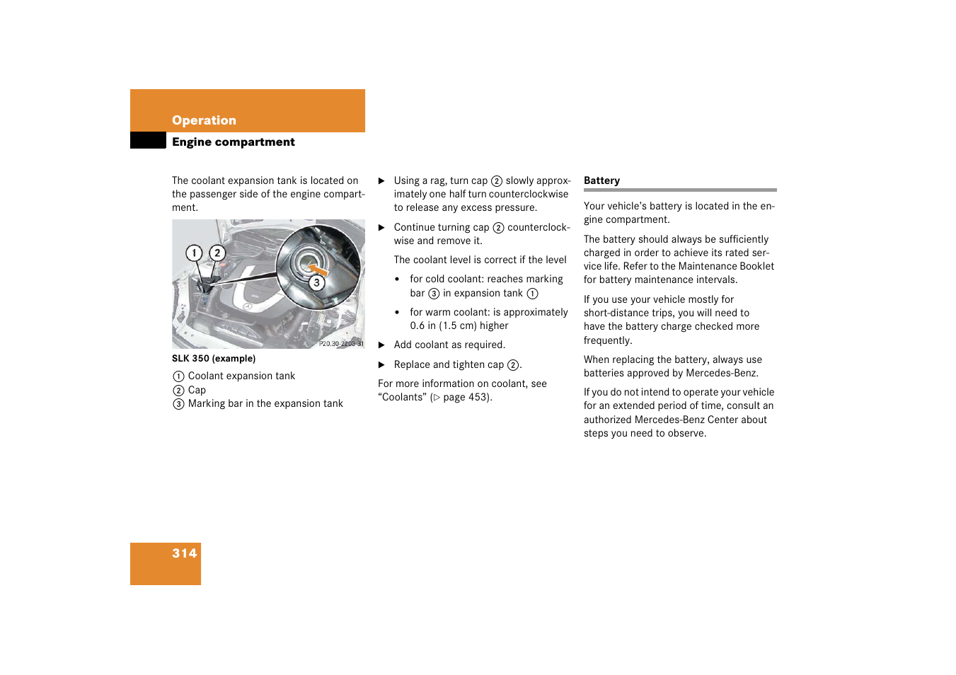 Battery (vehicle), Battery | Mercedes-Benz SLK-Class 2006 Owners Manual User Manual | Page 315 / 481