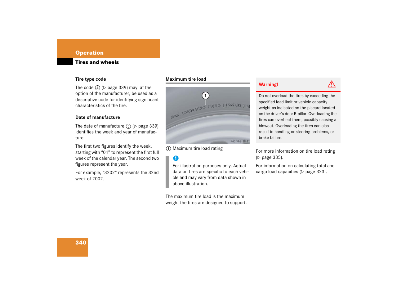Maximum tire load | Mercedes-Benz SLK-Class 2006 Owners Manual User Manual | Page 341 / 481