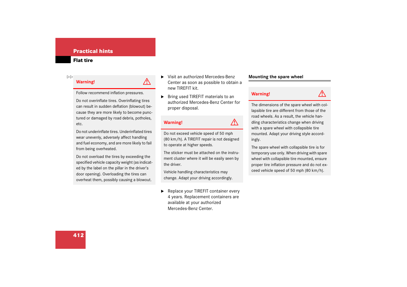 Flat tire:mounting spare wheel, Mounting the spare wheel | Mercedes-Benz SLK-Class 2006 Owners Manual User Manual | Page 413 / 481