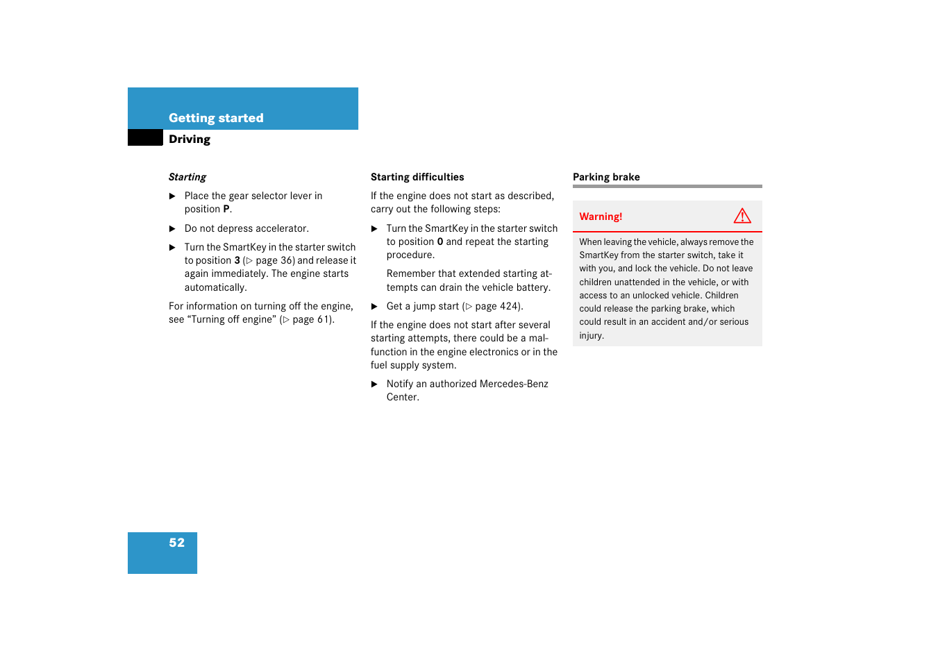 Parking brake | Mercedes-Benz SLK-Class 2006 Owners Manual User Manual | Page 53 / 481