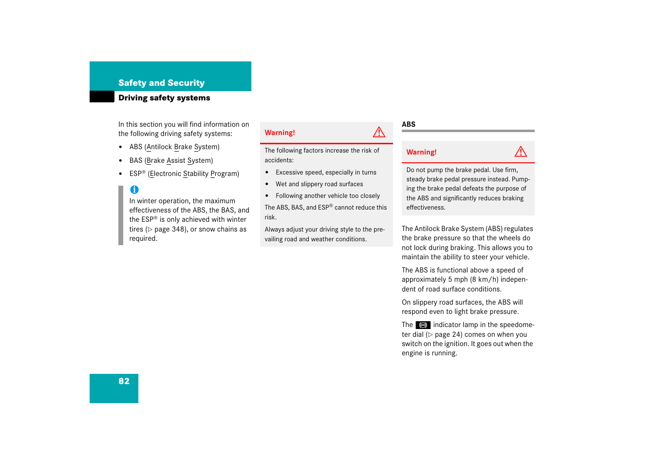 Driving safety systems, Driving safety systems:abs | Mercedes-Benz SLK-Class 2006 Owners Manual User Manual | Page 83 / 481