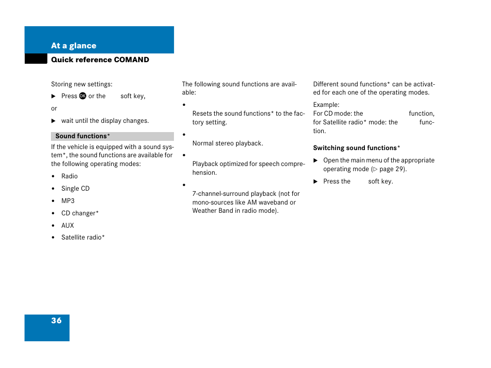 36 at a glance | Mercedes-Benz SLK-Class 2006 COMAND Manual User Manual | Page 37 / 213