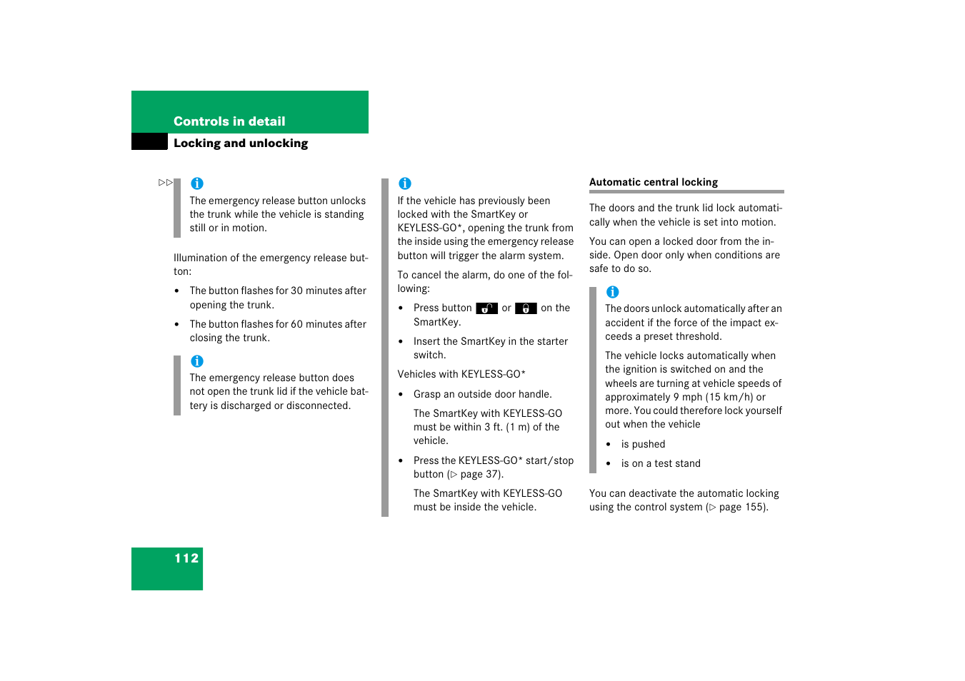 Automatic central locking | Mercedes-Benz SL-Class 2006 Owners Manual User Manual | Page 113 / 480