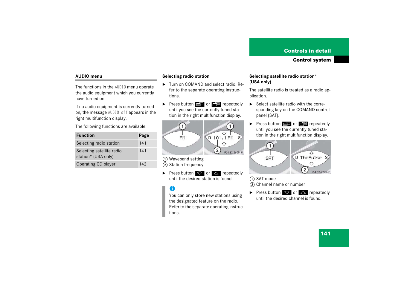 Menus:audio, Audio menu | Mercedes-Benz SL-Class 2006 Owners Manual User Manual | Page 142 / 480