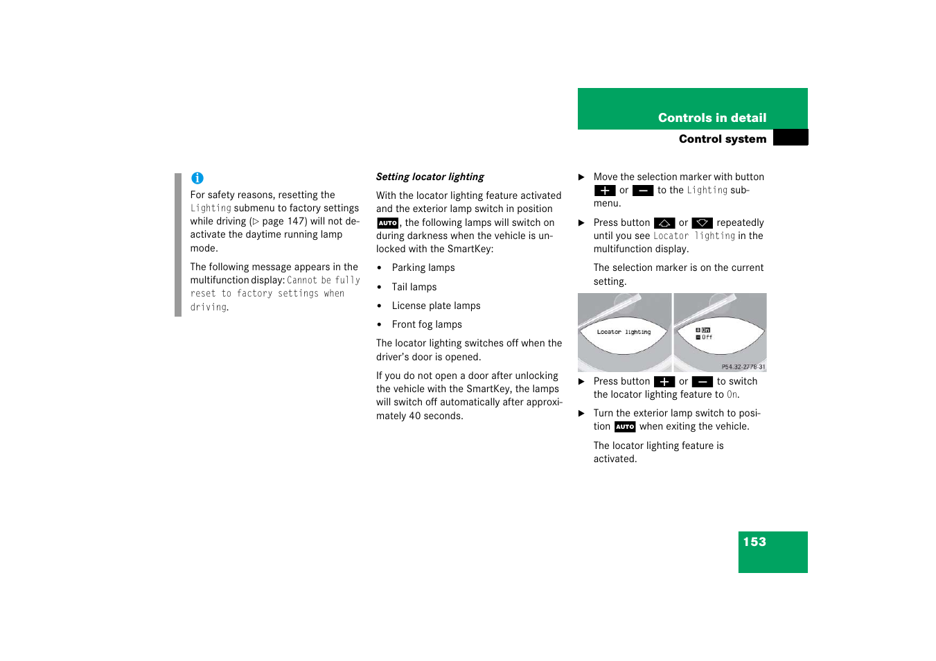 On, see “setting locator lighting | Mercedes-Benz SL-Class 2006 Owners Manual User Manual | Page 154 / 480