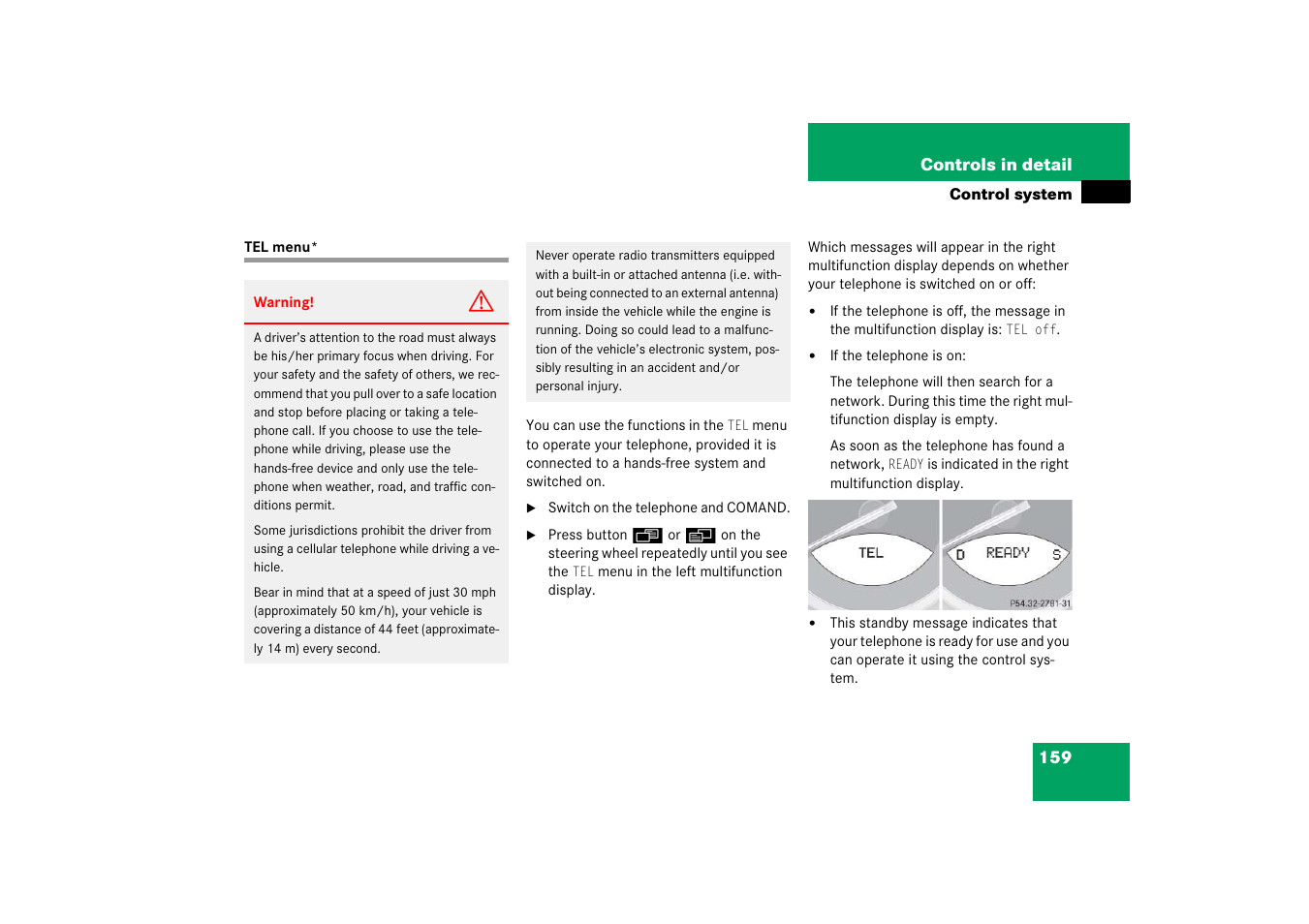 Menus:tel, Tel menu | Mercedes-Benz SL-Class 2006 Owners Manual User Manual | Page 160 / 480