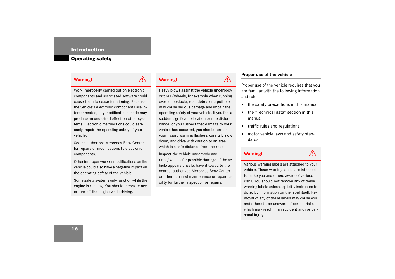 Proper use of the vehicle, Operating safety | Mercedes-Benz SL-Class 2006 Owners Manual User Manual | Page 17 / 480