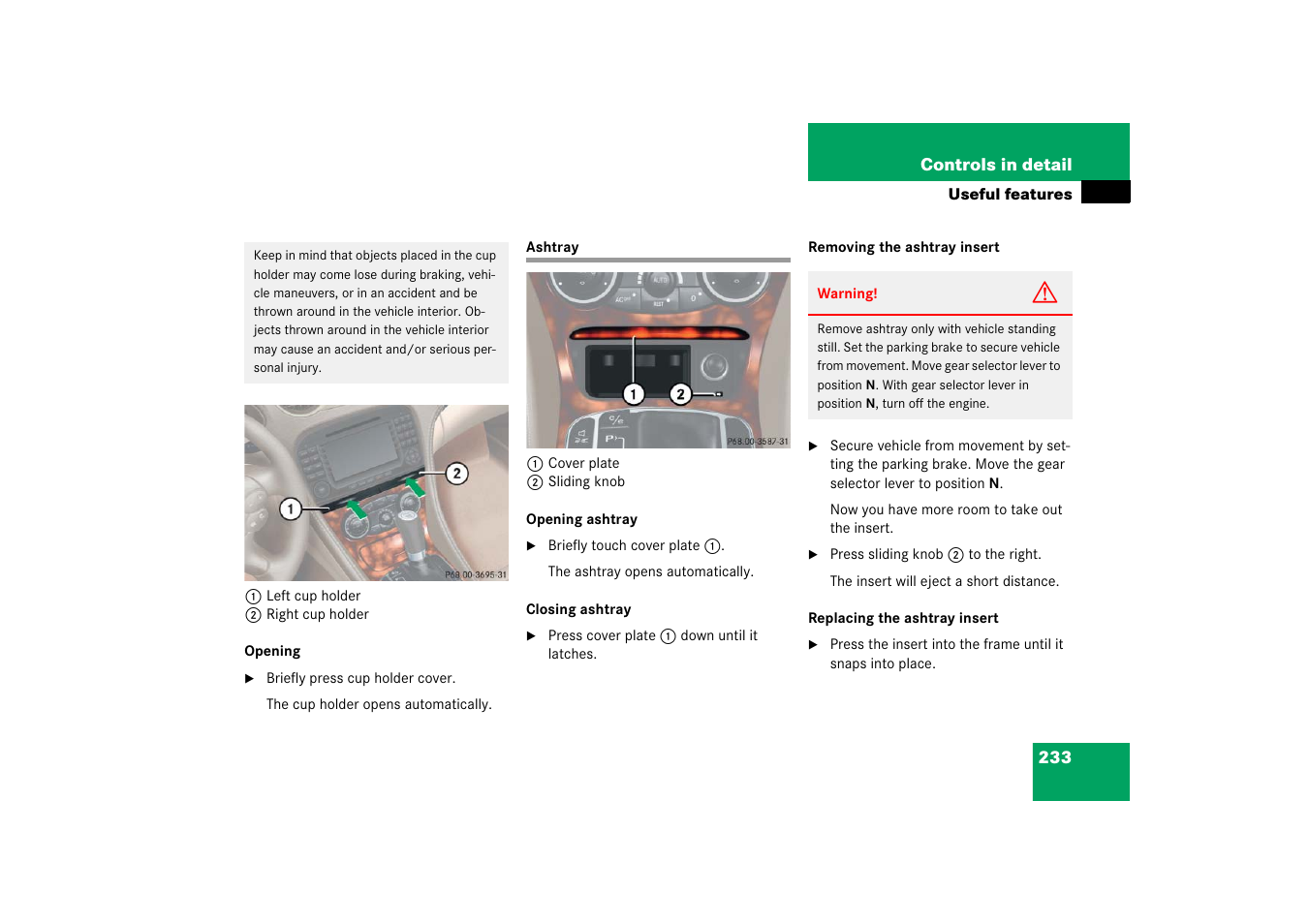 Ashtray | Mercedes-Benz SL-Class 2006 Owners Manual User Manual | Page 234 / 480