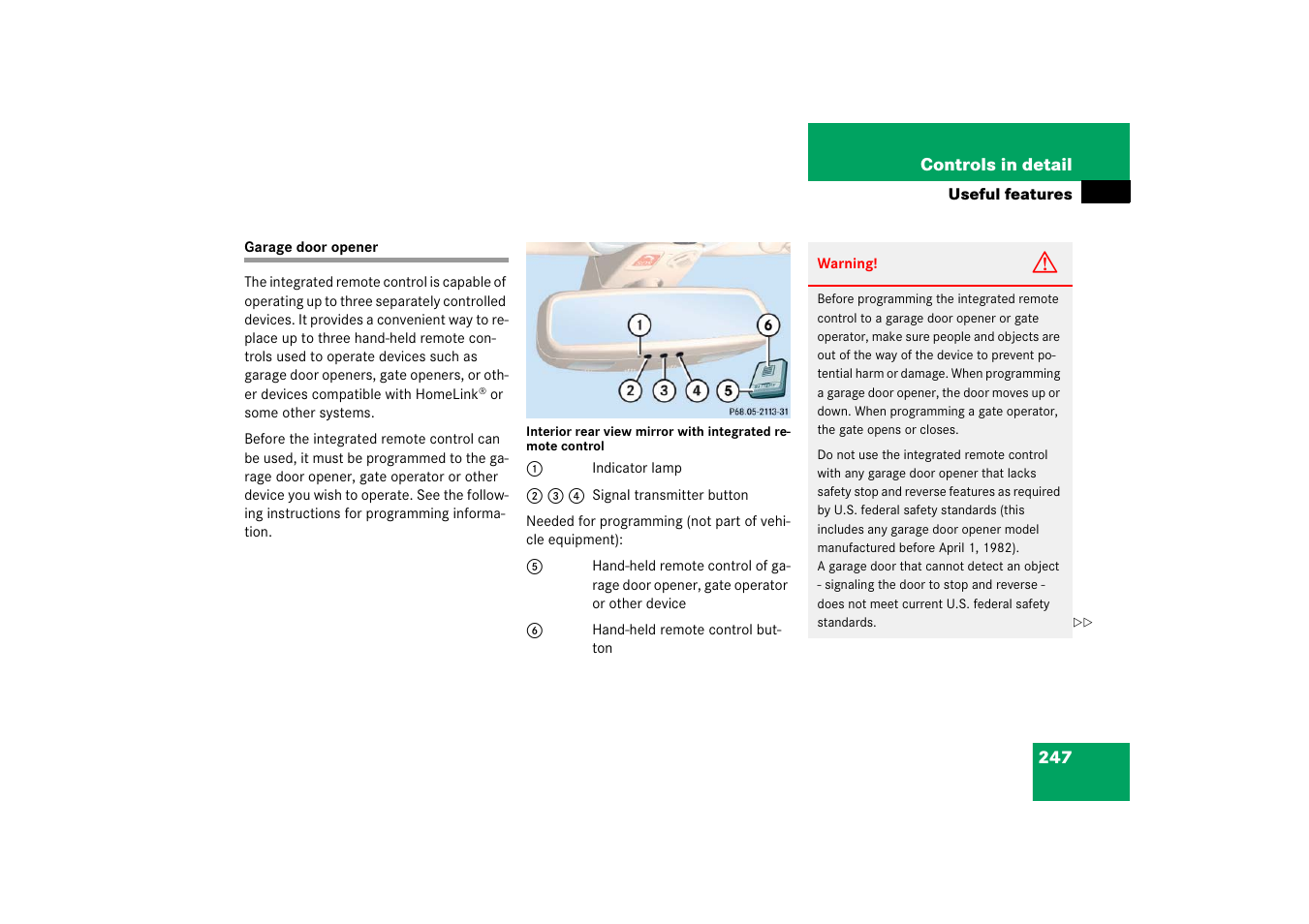 Garage door opener | Mercedes-Benz SL-Class 2006 Owners Manual User Manual | Page 248 / 480