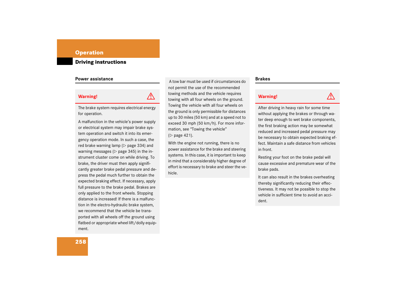 Power assistance, Brakes, Power assistance brakes | Mercedes-Benz SL-Class 2006 Owners Manual User Manual | Page 259 / 480