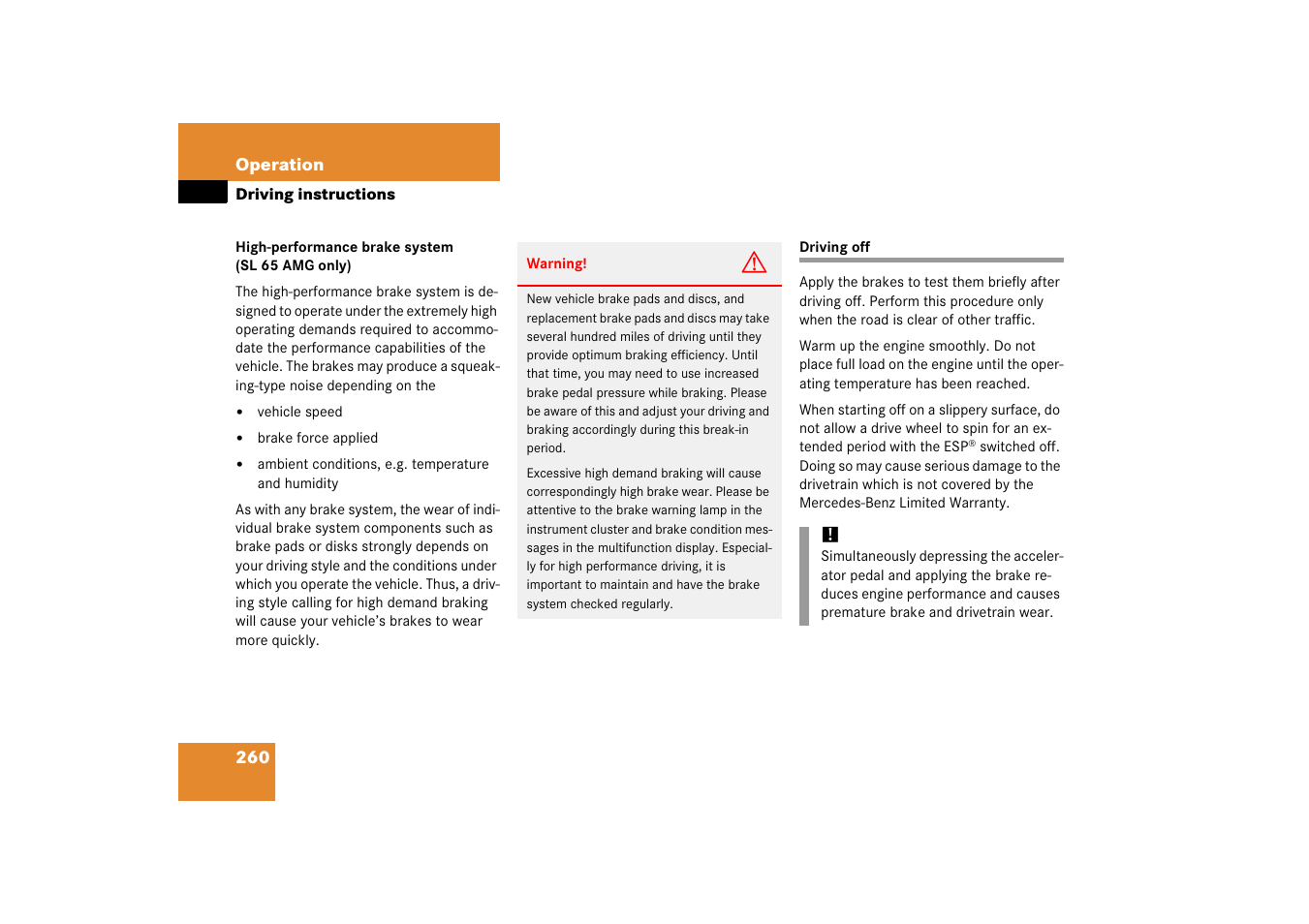 Driving:driving off, Driving off | Mercedes-Benz SL-Class 2006 Owners Manual User Manual | Page 261 / 480