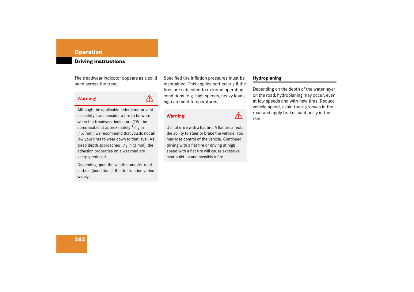 Hydroplaning | Mercedes-Benz SL-Class 2006 Owners Manual User Manual | Page 263 / 480