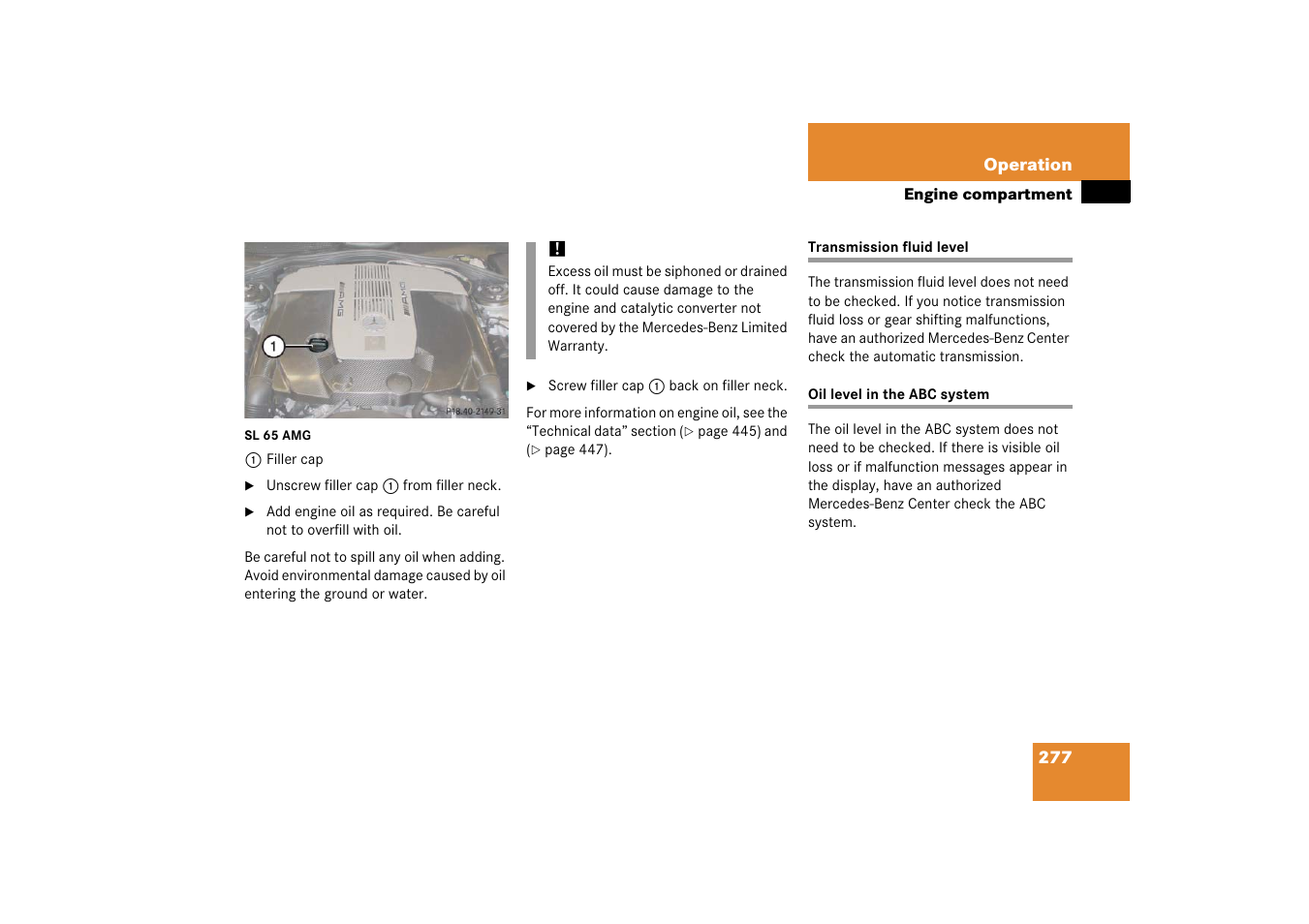 Abc:oil level | Mercedes-Benz SL-Class 2006 Owners Manual User Manual | Page 278 / 480