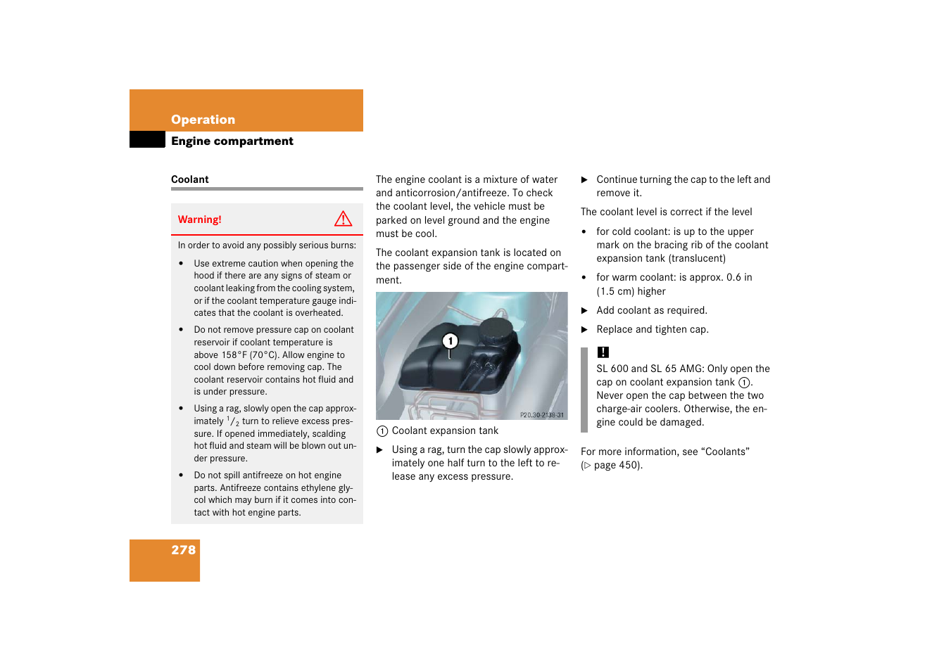 Coolant:checking coolant level, Coolant, See “coolant | Mercedes-Benz SL-Class 2006 Owners Manual User Manual | Page 279 / 480