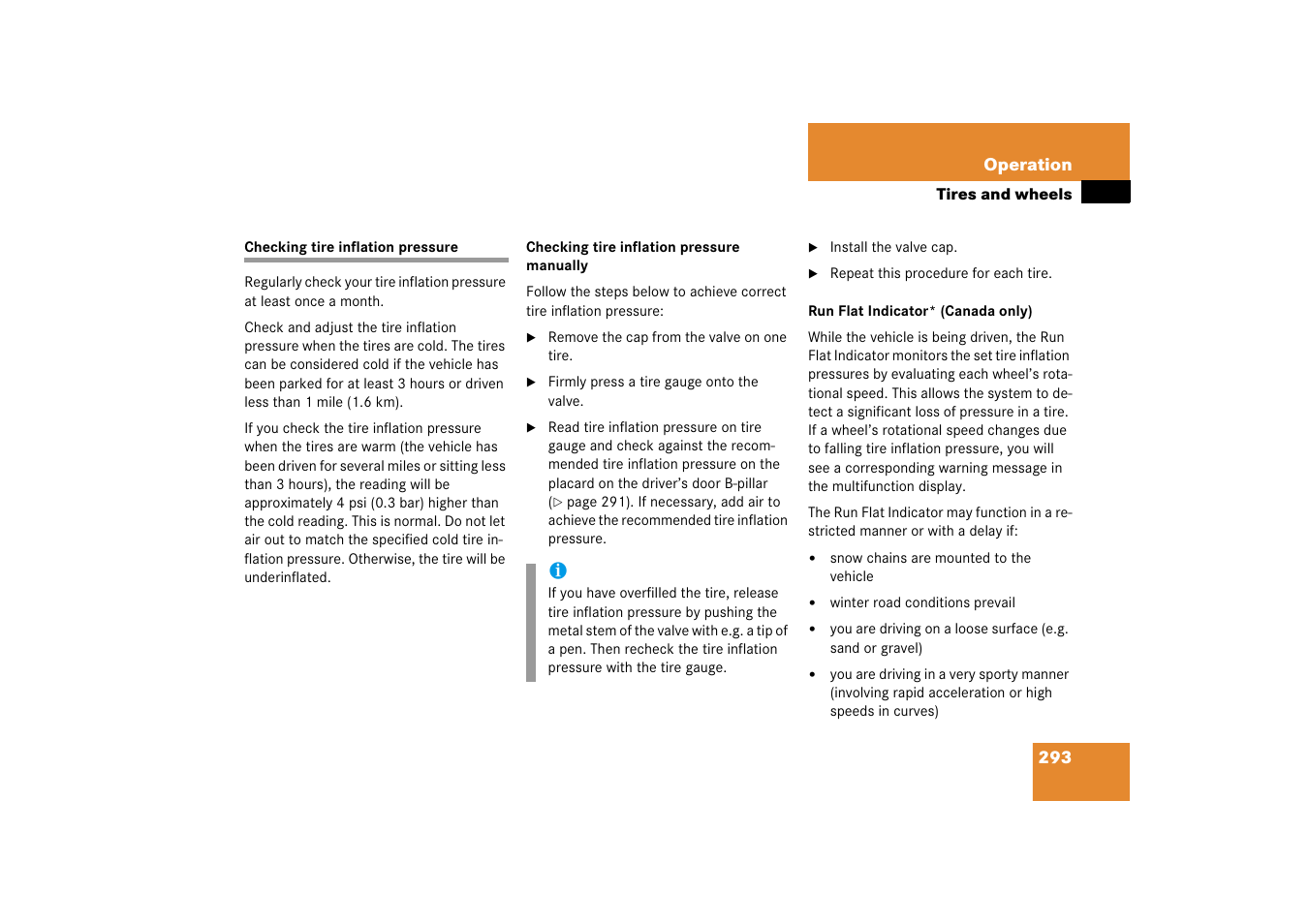 Tire inflation pressure:checking, Checking tire inflation pressure | Mercedes-Benz SL-Class 2006 Owners Manual User Manual | Page 294 / 480