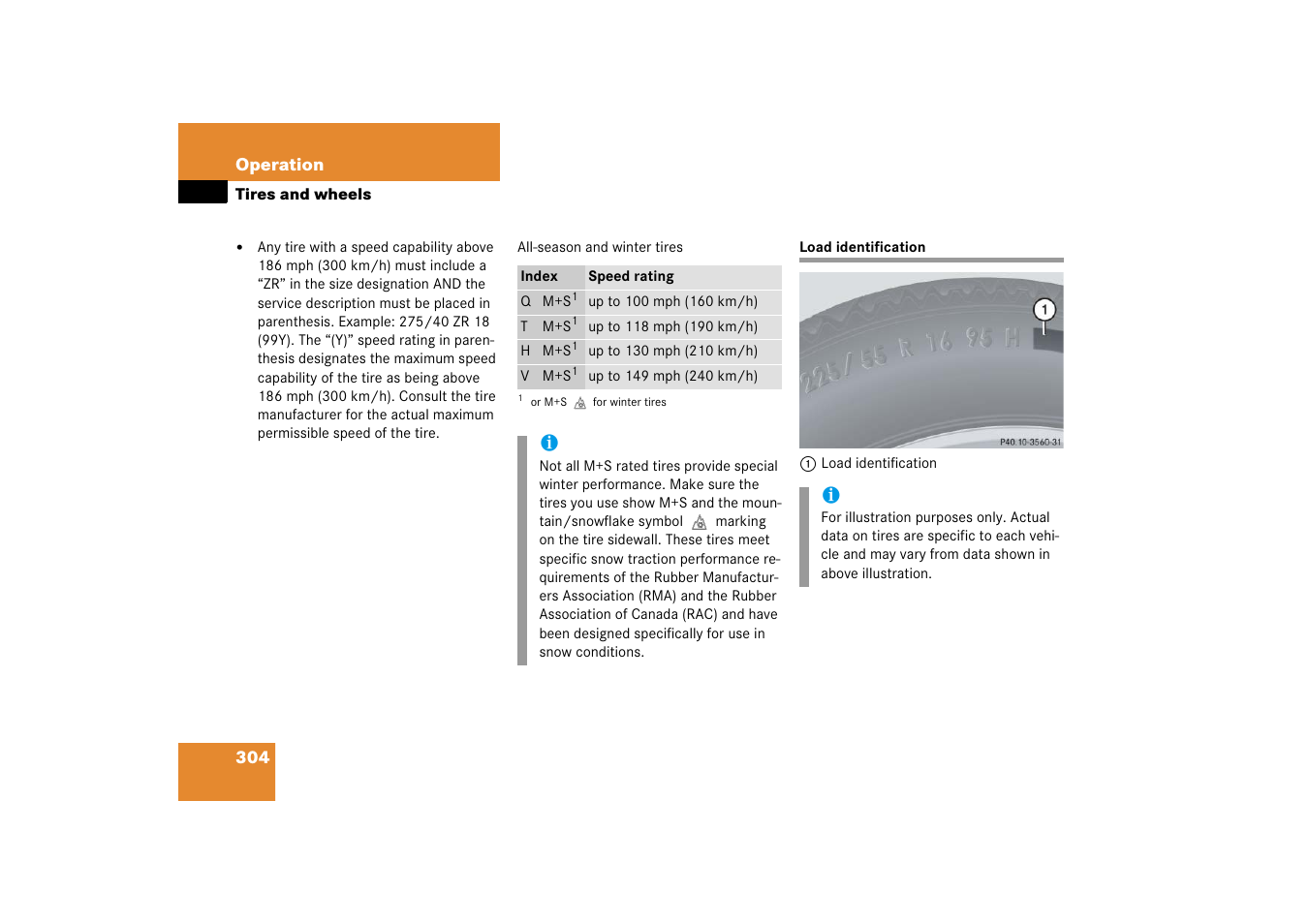 Load identification, See “all-season and winter tires, Entification | See “load identification | Mercedes-Benz SL-Class 2006 Owners Manual User Manual | Page 305 / 480