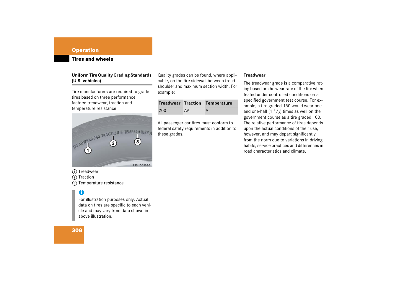 Uniform tire quality grading standards | Mercedes-Benz SL-Class 2006 Owners Manual User Manual | Page 309 / 480