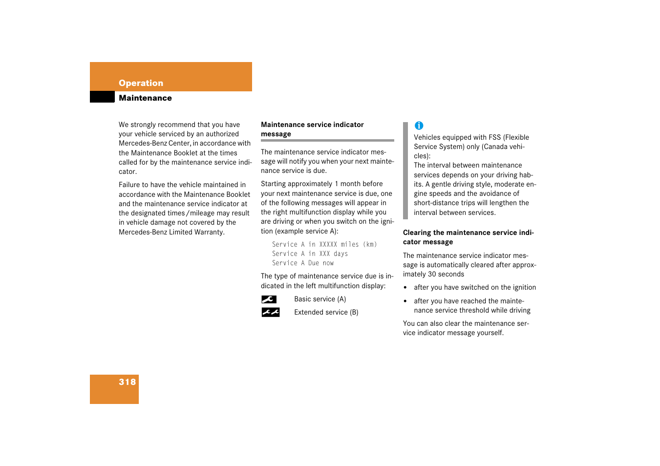 Maintenance system (u.s. vehicles), Maintenance:maintenance service indicator message, Maintenance | Maintenance service indicator message | Mercedes-Benz SL-Class 2006 Owners Manual User Manual | Page 319 / 480