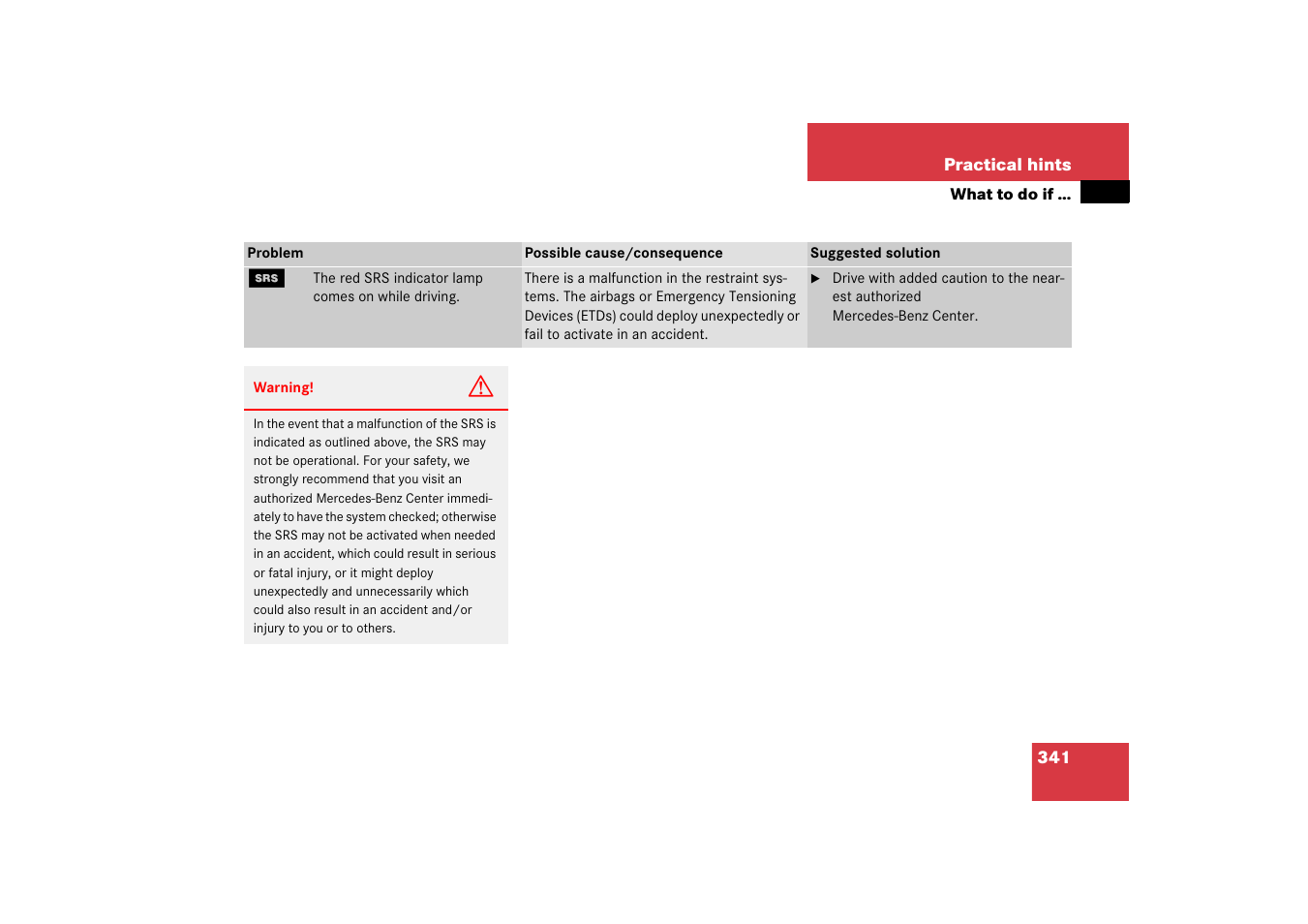 Hints” section | Mercedes-Benz SL-Class 2006 Owners Manual User Manual | Page 342 / 480