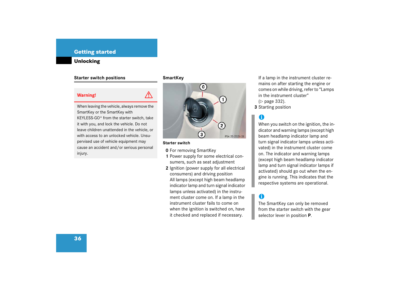 Starter switch positions | Mercedes-Benz SL-Class 2006 Owners Manual User Manual | Page 37 / 480