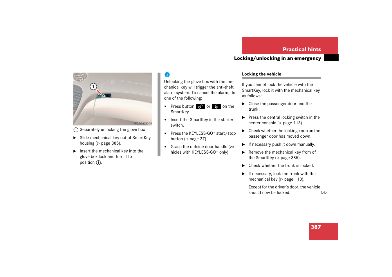 Vehicle:locking in an emergency, Locking the vehicle, Doors | Mercedes-Benz SL-Class 2006 Owners Manual User Manual | Page 388 / 480