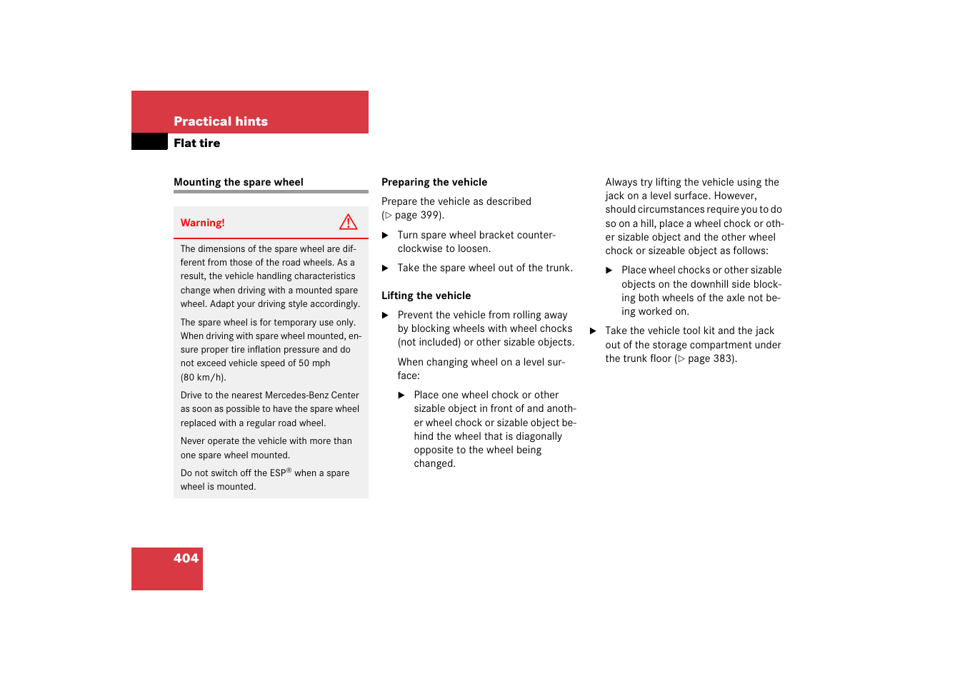 Flat tire:spare wheel, Mounting the spare wheel | Mercedes-Benz SL-Class 2006 Owners Manual User Manual | Page 405 / 480