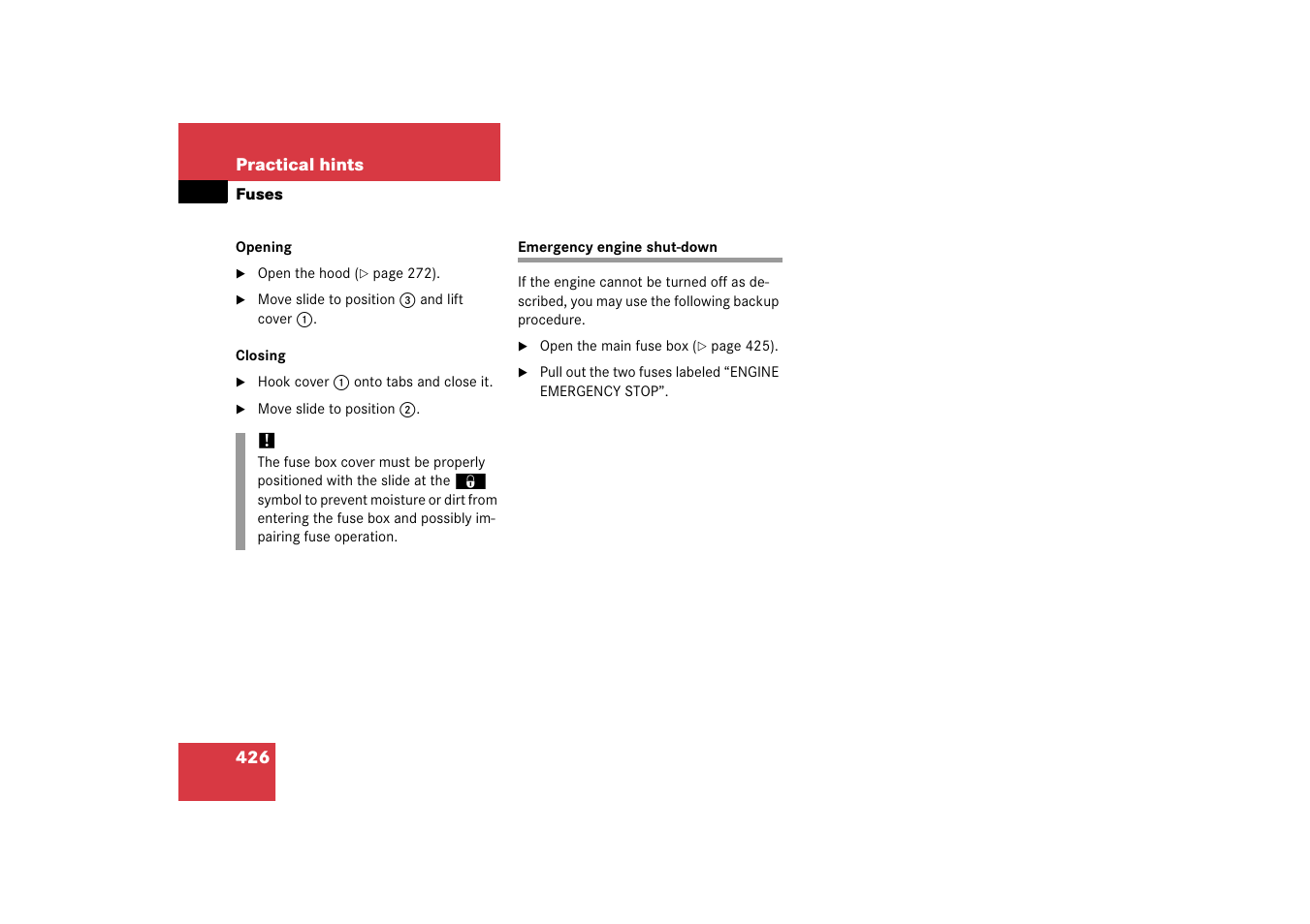 Emergency engine shut-down | Mercedes-Benz SL-Class 2006 Owners Manual User Manual | Page 427 / 480