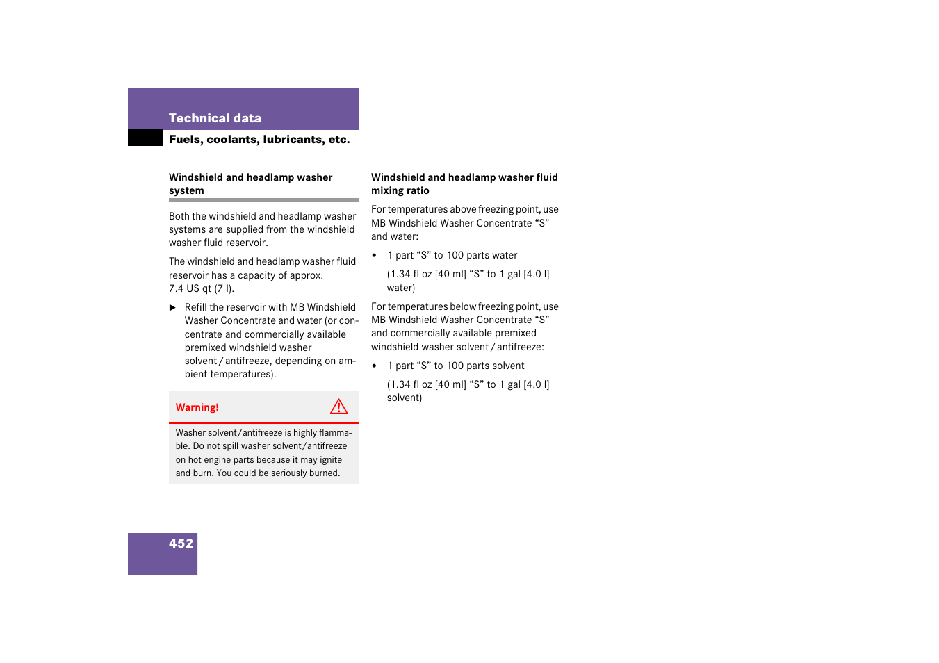 Windshield and headlamp washer system | Mercedes-Benz SL-Class 2006 Owners Manual User Manual | Page 453 / 480