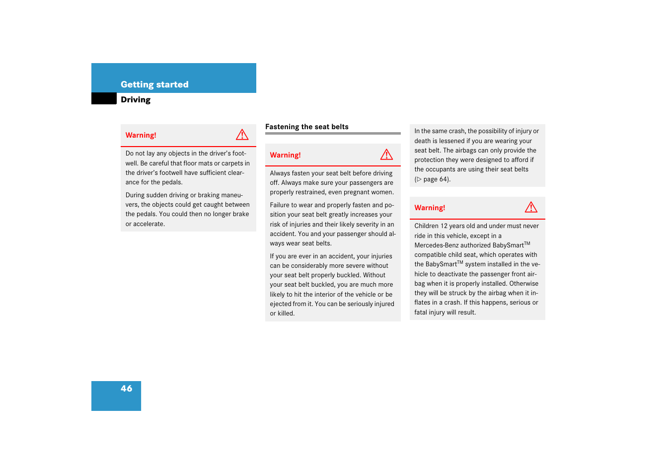 Driving, Seat belts, Fastening the seat belts | Mercedes-Benz SL-Class 2006 Owners Manual User Manual | Page 47 / 480