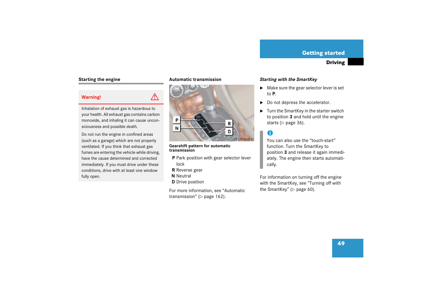 Engine:starting, Starting the engine | Mercedes-Benz SL-Class 2006 Owners Manual User Manual | Page 50 / 480