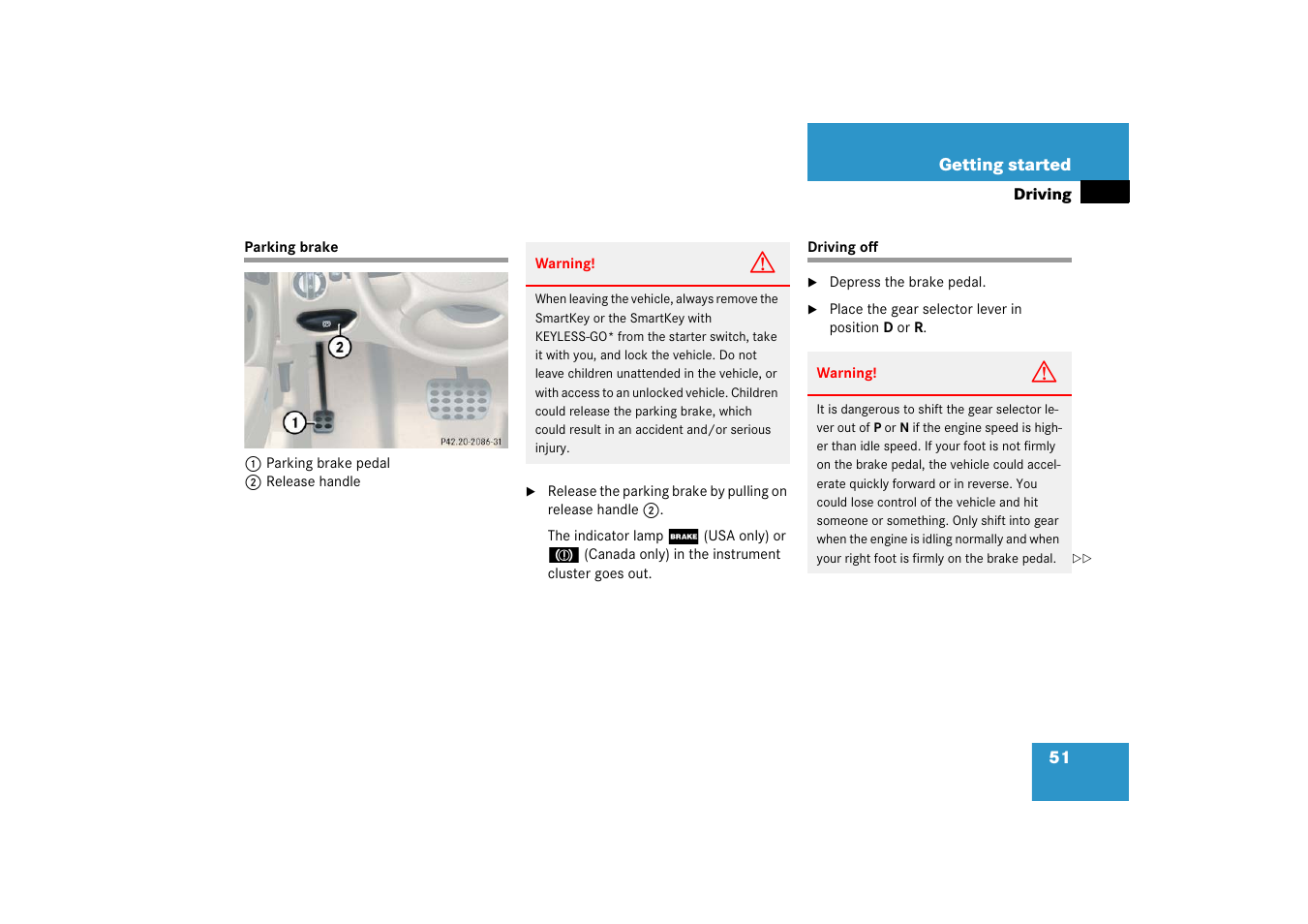 Driving:instructions, Parking brake driving off | Mercedes-Benz SL-Class 2006 Owners Manual User Manual | Page 52 / 480