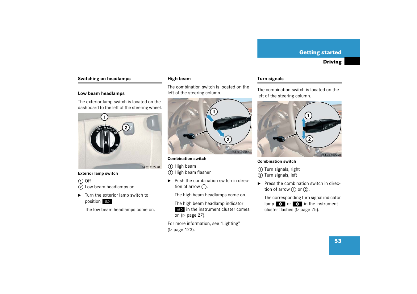 Switching on headlamps, Turn signals, Switching on headlamps turn signals | Mercedes-Benz SL-Class 2006 Owners Manual User Manual | Page 54 / 480