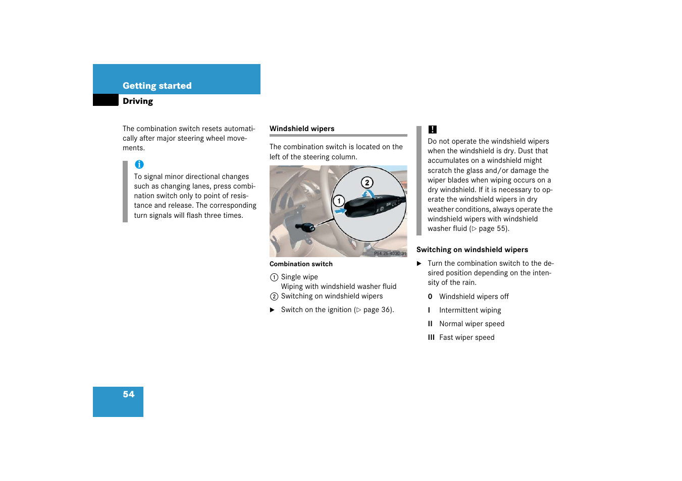 Combination switch:windshield wipers, Windshield wipers | Mercedes-Benz SL-Class 2006 Owners Manual User Manual | Page 55 / 480