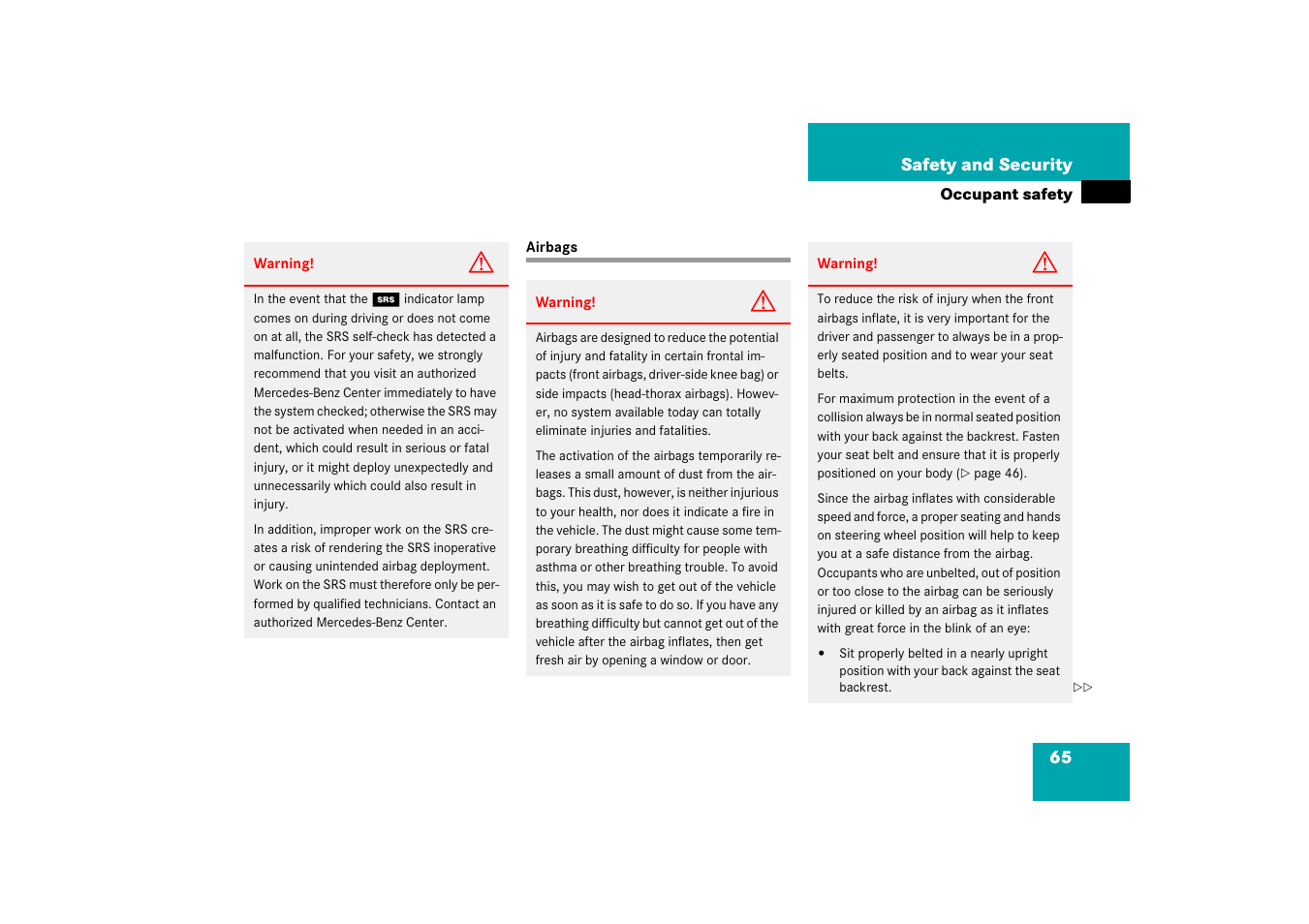 Airbags | Mercedes-Benz SL-Class 2006 Owners Manual User Manual | Page 66 / 480