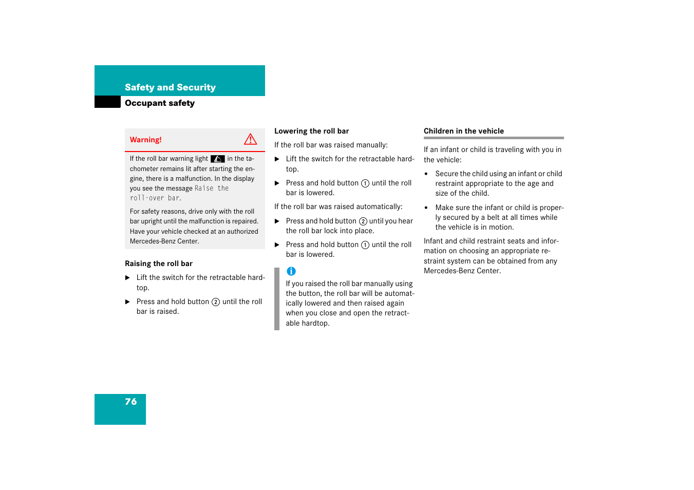 Children in the vehicle, See “children in the vehicle | Mercedes-Benz SL-Class 2006 Owners Manual User Manual | Page 77 / 480