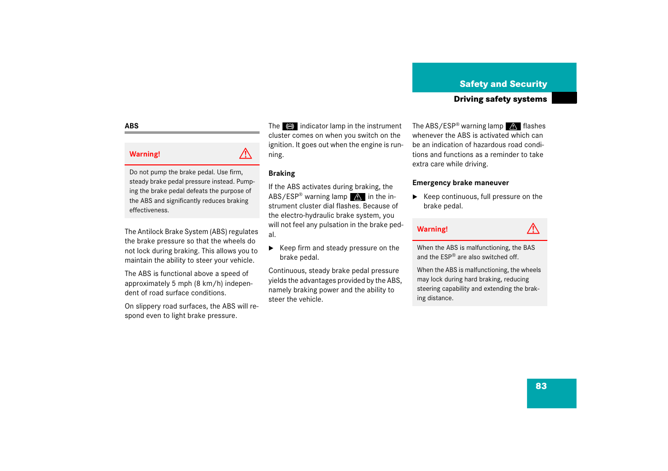 Driving safety systems:abs | Mercedes-Benz SL-Class 2006 Owners Manual User Manual | Page 84 / 480