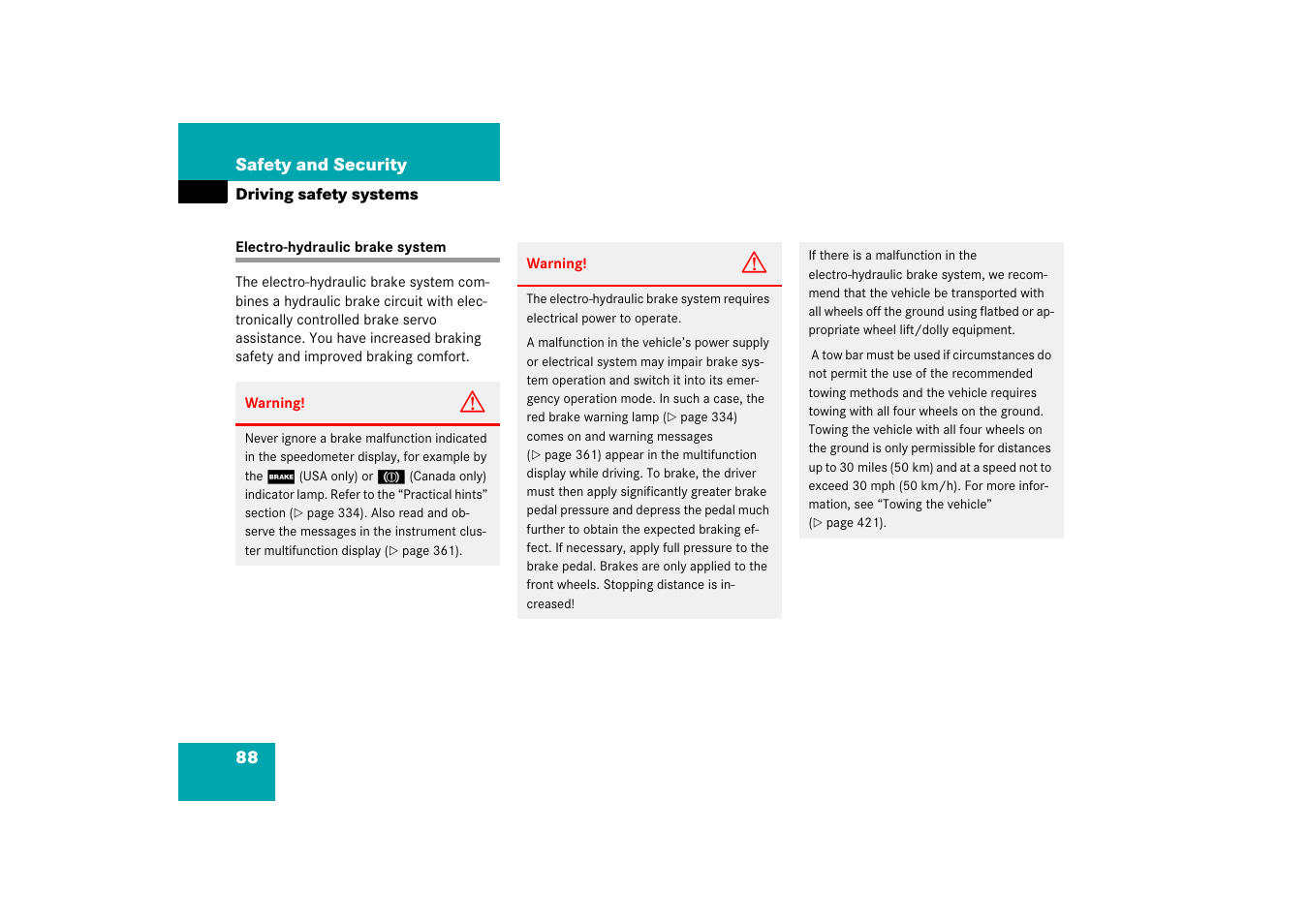 Electro-hydraulic brake system | Mercedes-Benz SL-Class 2006 Owners Manual User Manual | Page 89 / 480