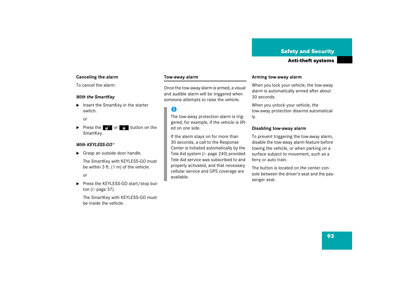 Anti-theft systems:tow-away alarm, Tow-away alarm | Mercedes-Benz SL-Class 2006 Owners Manual User Manual | Page 94 / 480