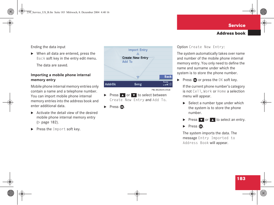 183 service | Mercedes-Benz SL-Class 2006 COMAND Manual User Manual | Page 185 / 226