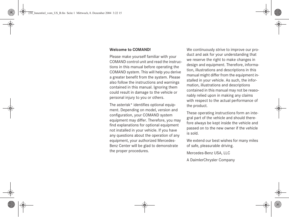 Mercedes-Benz SL-Class 2006 COMAND Manual User Manual | Page 3 / 226