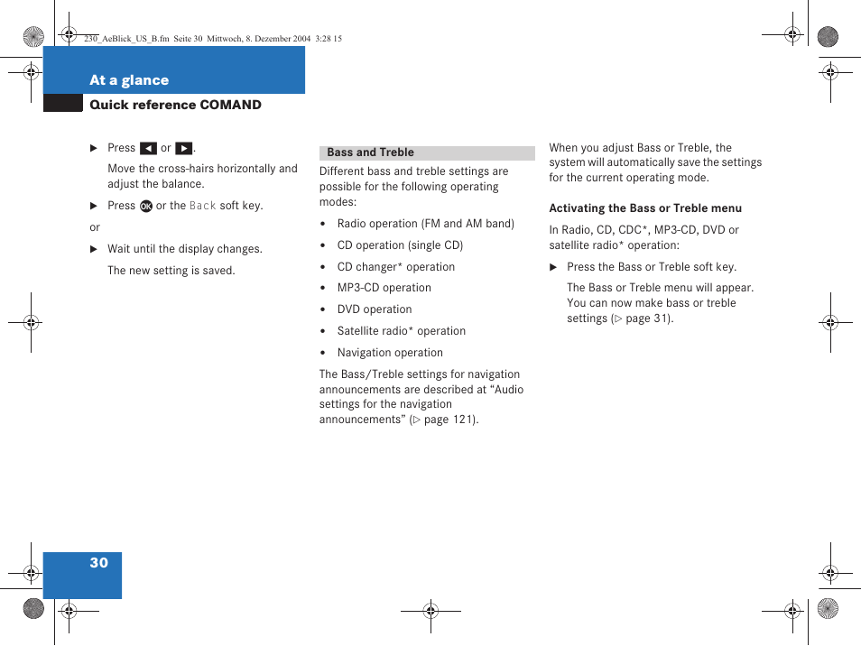 30 at a glance | Mercedes-Benz SL-Class 2006 COMAND Manual User Manual | Page 32 / 226