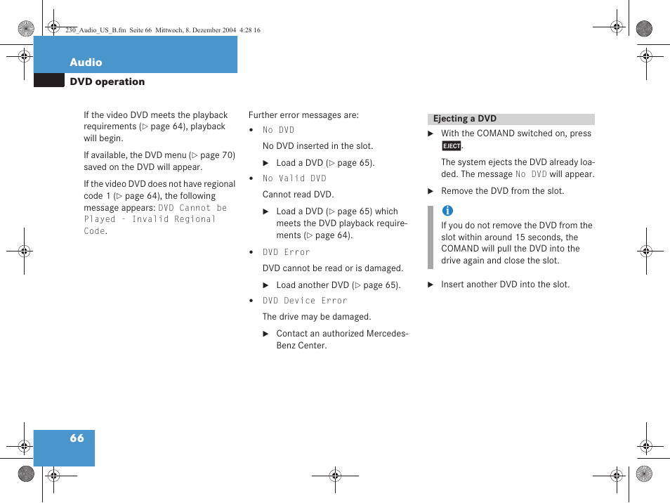 66 audio | Mercedes-Benz SL-Class 2006 COMAND Manual User Manual | Page 68 / 226