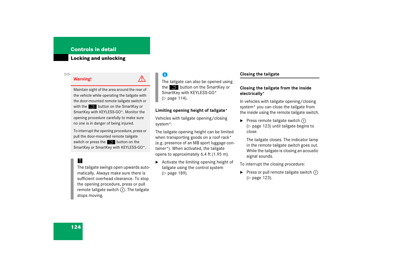 Tailgate:closing, Closing the tailgate, Closed | Ter closing it | Mercedes-Benz R-Class 2006 Owners Manual User Manual | Page 125 / 561