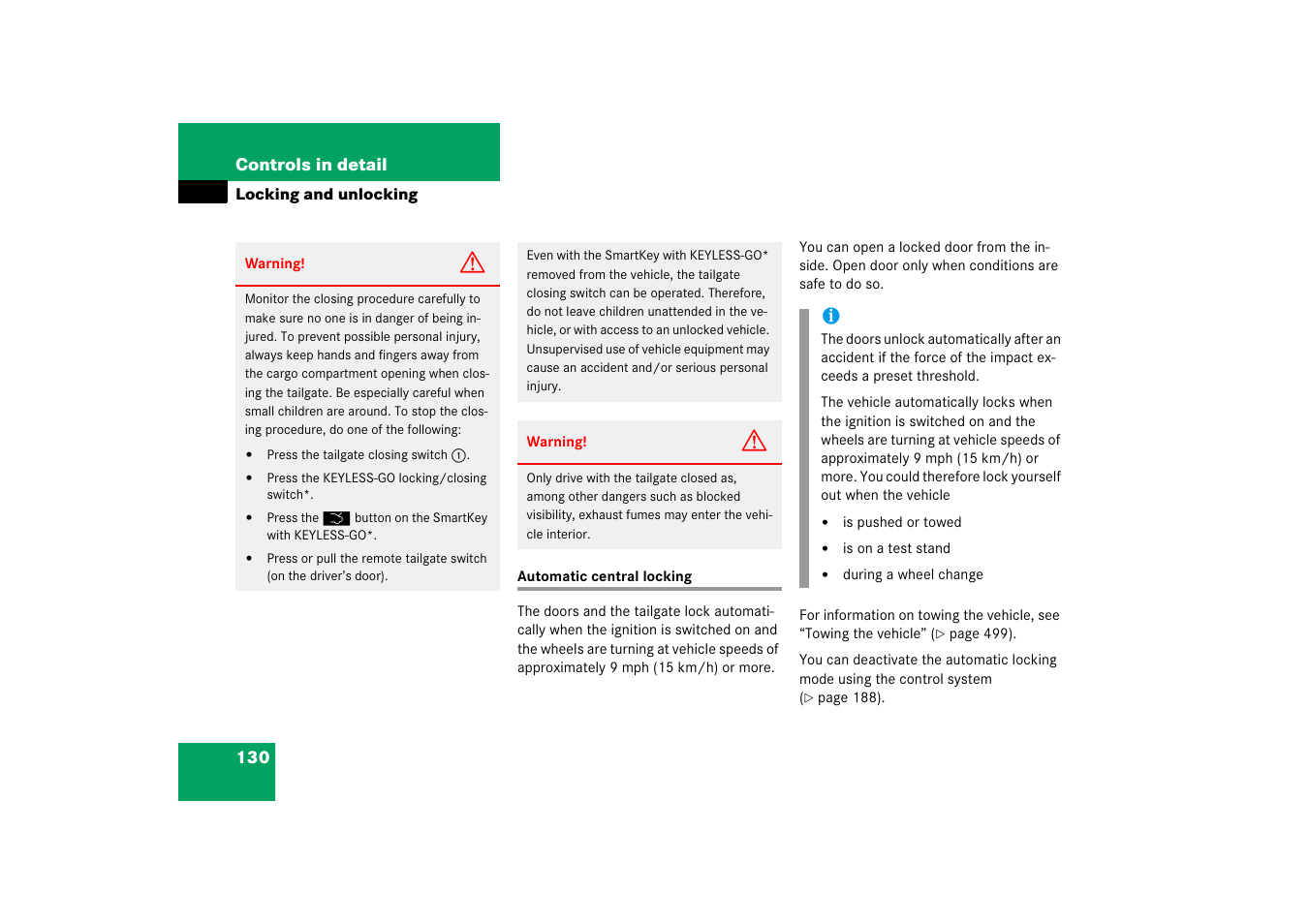 Locking:automatic while driving, Automatic central locking | Mercedes-Benz R-Class 2006 Owners Manual User Manual | Page 131 / 561