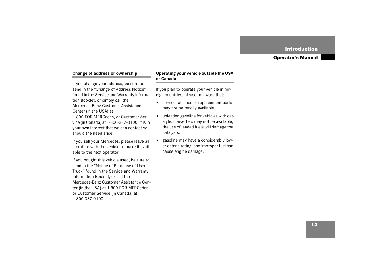 Change of address or ownership, Operating:vehicle outside the usa or canada | Mercedes-Benz R-Class 2006 Owners Manual User Manual | Page 14 / 561